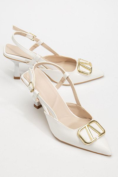 Hayalimdeki Ayakkabı Lianne White Patent Leather Buckle Detailed Thin Heeled Shoes