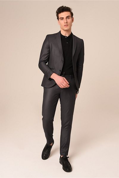 AGUSTİNİ Agustini Smoked StripedSlimFit Suit -JoggerPants