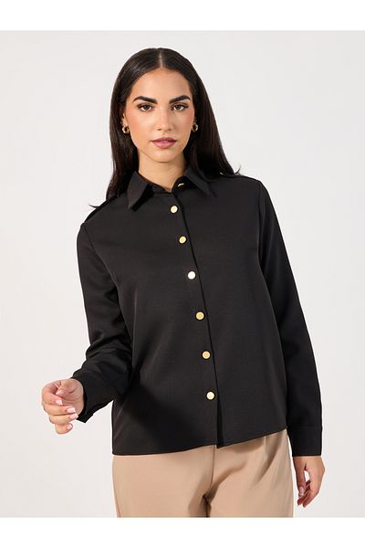 Styli Loose Fit Utility Shirt with Matte Golden Buttons