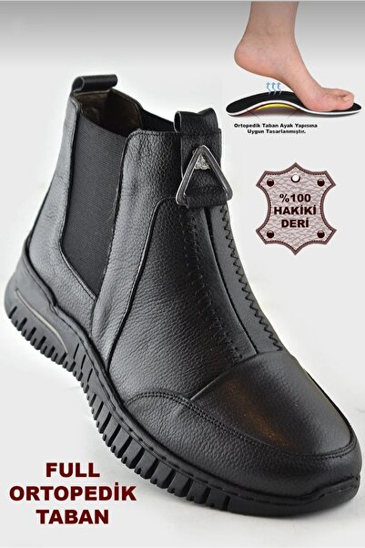 Özkan Ayakkabı SİYAH TAM ORTOPEDİK HAKİKİ DERİ KIŞLIK ANNE KADIN BOT