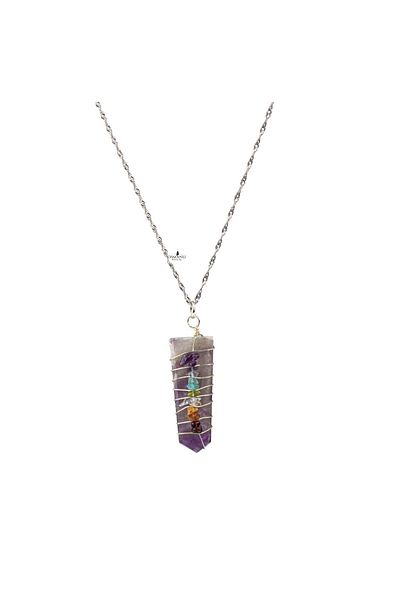 OSMANLI DOĞAL TAŞ Silver Necklace Amethyst, Apatite, Burgundy Garnet, Carnelian Agate, Crystal Quartz