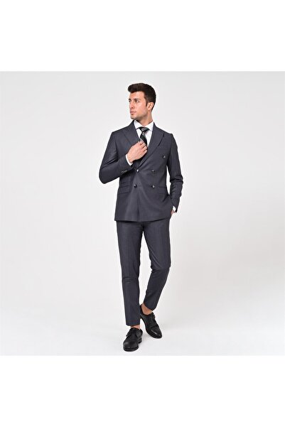 AGUSTİNİ Füme Kruvaze Sivri Yaka Slim Fit Takım Elbise | Agustini