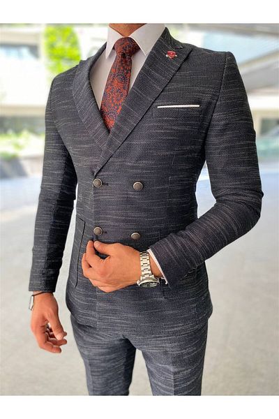 AGUSTİNİ Agustini - SmokedSlimFit Double Breasted Suit, Pointed Collar