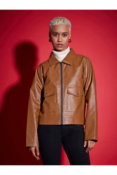 Sassafras By Styli Leather Look Front Pocket Jacket