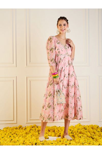 Sassafras By Styli All Over Floral Print V Neck Anarkali Maxi Dress
