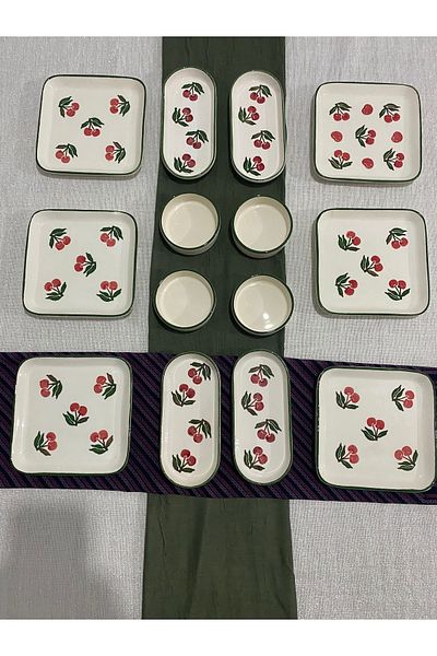 MTD SERAMİK Cherry Pattern Luxury Breakfast Set 14 Items for 6