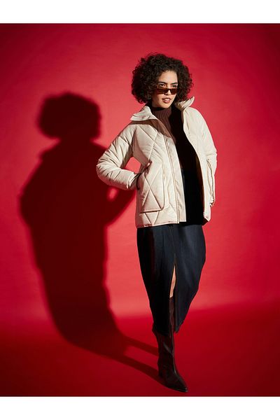 Sassafras By Styli High Neck Diamond Quilt Puffer Jacket