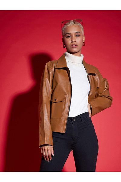 Sassafras By Styli Leather Look Front Pocket Jacket