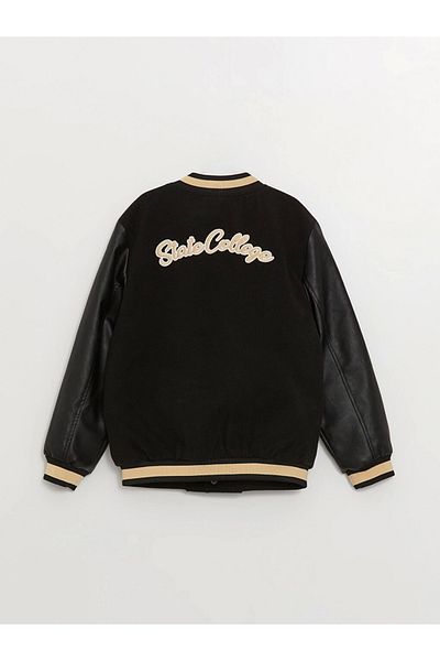 LC Waikiki Lcw Kids Black College Collar Embroidered Boys' Coat