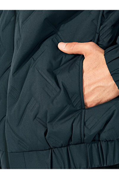 Styli Chevron Quilted Puffer Jacket with Faux Fur Lining & Badge Detail