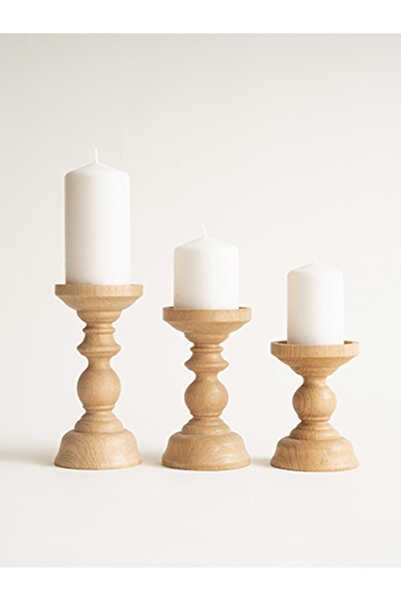 ihya cncahşap 3'lü Doğal Ahşap Şamdan (NATURAL)