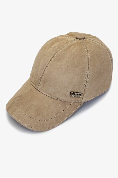 Valmenti Erkek Hakiki Deri Bej Süet Beyzbol Şapka
