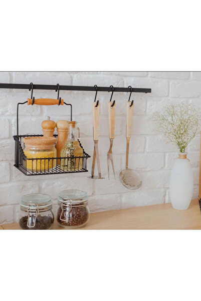 Ceylin Black Retro Kitchen Cart and Hanger - Wall Rail Hanger