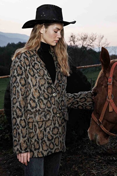 Hooopstore Μπουφάν μπλέιζερ με στάμπα λεοπάρ