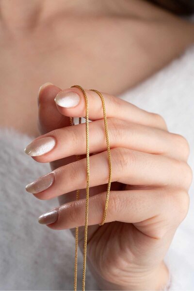 Bayar Gold 14 Ayar Altın Orta Kalın Palmiye Zincir Kolye 1mm