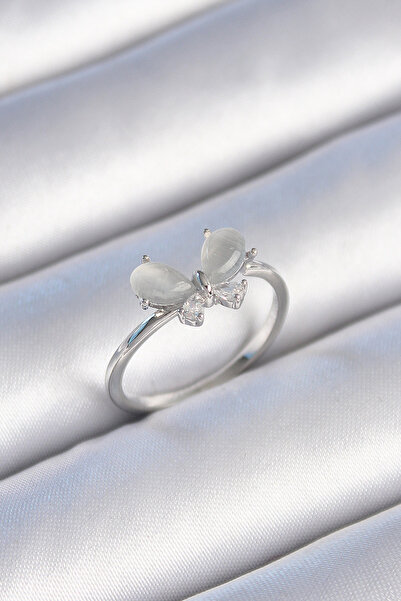 Skygo Brass Silver Color Zircon Stone White Enamel Butterfly Model Women's Ring - Tj-Byk3465