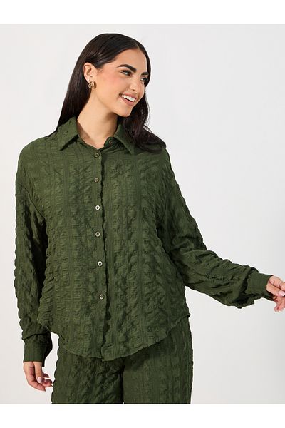 Styli Texture Oversized Shirt & Wide Leg Pants Co-Ord Set