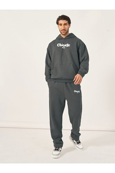 Styli Chicago Print Oversized Hoodie & Open Hem Joggers Co-Ords