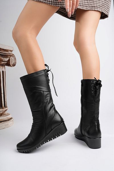 Deripabuc Black Genuine Leather Women's Boots - Trc-1600