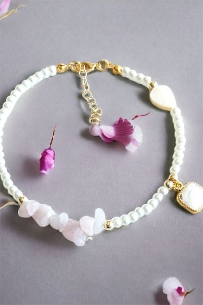 Sose Moda White Stone Detailed Natural Broken Stone Bracelet