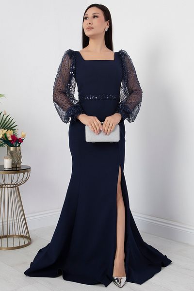 PULLIMM Rochie de seara cu decolteu patrat, maneci si talie cu margele ECR5434