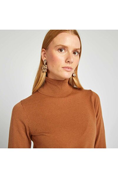 KIABI Fine-knit polo neck sweater BROWN