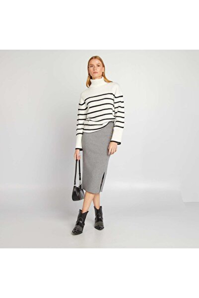 KIABI Striped knit jumper with high neck WHITE