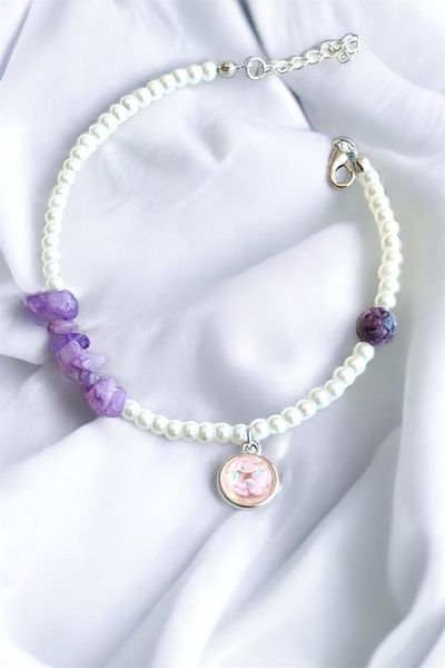 Sose Moda Purple Cracked Natural Stone Bracelet with Pink Tip