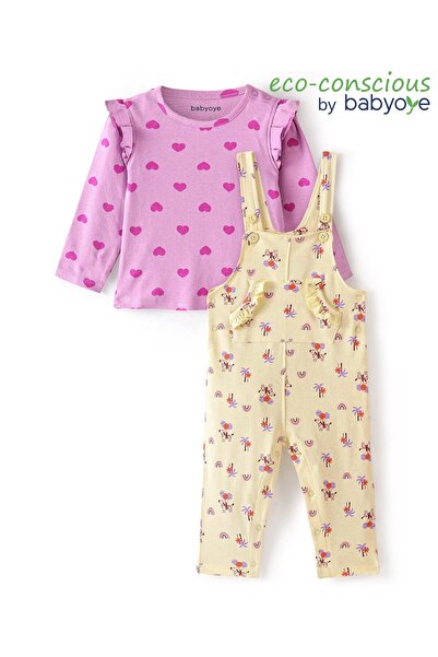 Babyoye سالوبيت من القطن بنسبة 100% منقوش عليه زهور وقلوب - أرجواني وأصفر