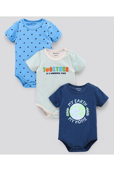 Bonfino Yarım Kollu Tek Parça Baskılı 3'lü Paket - جوك رينكلي