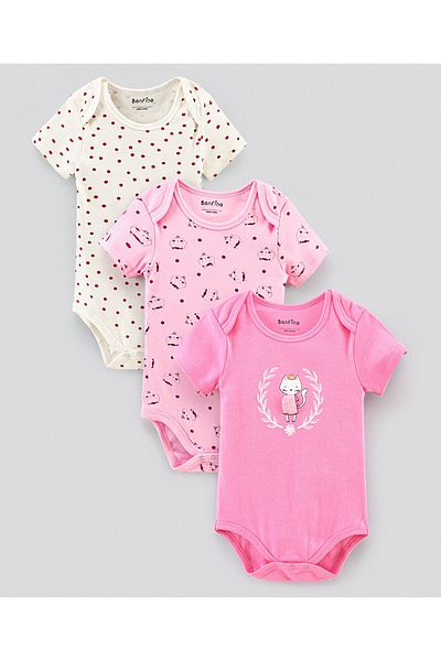 Bonfino Half Sleeves Onesies Multi Print Pack of 3 - Off White