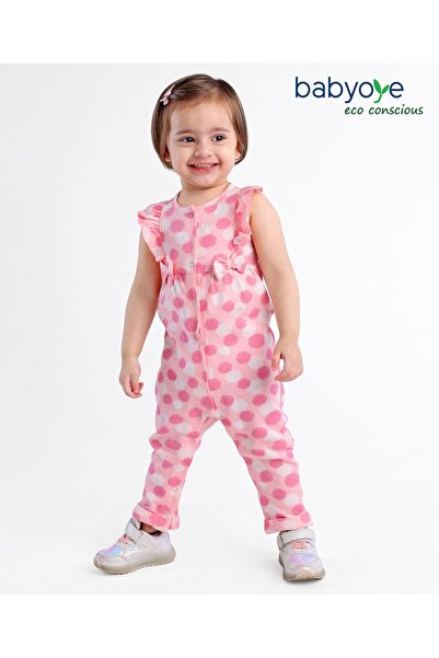 Babyoye Babyoye Eco-Conscious Organic Cotton Printed Sleeveless Romper Bow Applique Polka Dots Print-Pink
