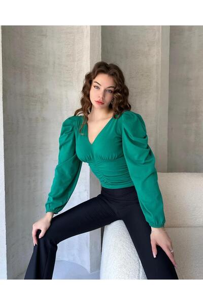 Markahit Дефіле V-подібний виріз з драпіруванням, блуза з крепу