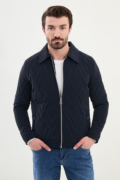 Mcr Patterned Slim Fit Shirt Collar Quilted Men's Coat Navy Blue - 39634.24K