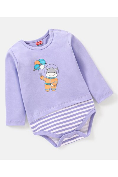 Babyhug Babyhug 100% Cotton Knit Full Sleeves Onesie Hippo Print - Purple