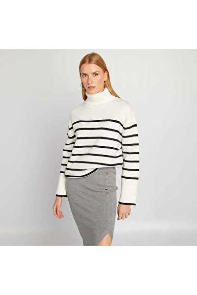 KIABI Striped knit jumper with high neck WHITE