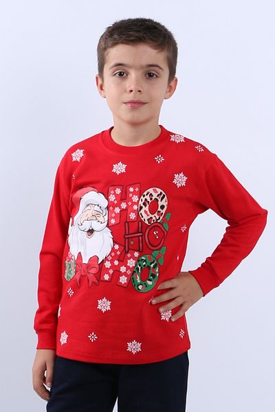 HÇM New Year's Kids Sweat - Santa Claus and Snowflake Printed Ribbed E29