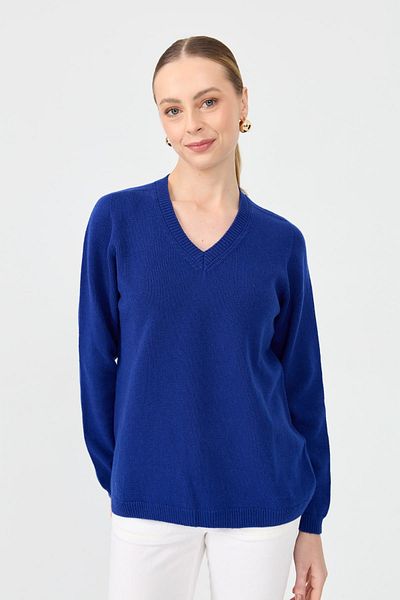 Desen Triko Pulover de damă din lână clasic cu decolteu în V - K.S.Blue