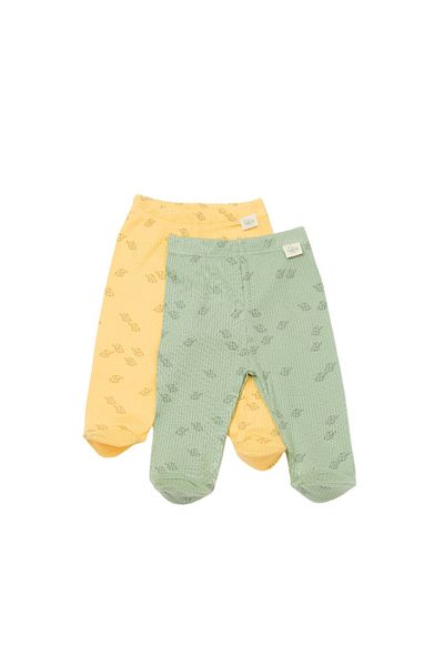 BabyCosy Set 2 pantalonasi cu botosei Printed, BabyCosy, 50% modal+50% bumbac, Lamaie/Verde, 6-9 luni