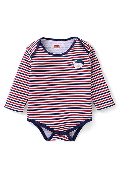 Babyhug %100 Pamuk Uzun Kollu çizgili Tek Parça Tulumlar Penguen Desenli 3'lü Paket - Kırmızı ve Beyaz
