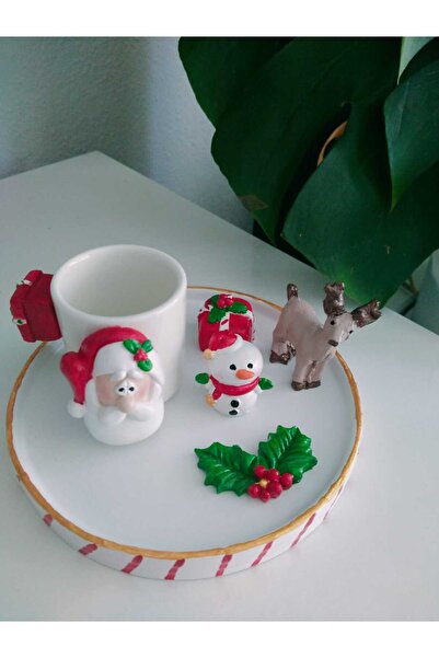 Yıldız İskandinav Handmade Coffee Set with Santa Claus - New Year Cup, Cockina, Deer and Snowman