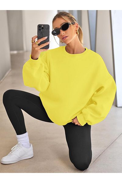COMBİNE MİCHAİL Yellow Color - Crew Neck Women's Oversize Sweatshirt