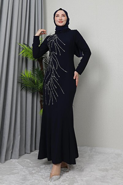 GİZ AGİYİM فستان حجاب Hiranur باللون الأزرق الداكن