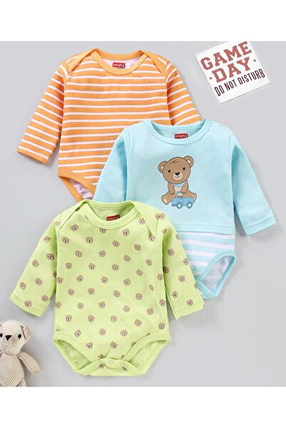 Babyhug حزمة من 3 قطع باللون الأخضر والأزرق والبرتقالي - 100% قطن، أكمام طويل...