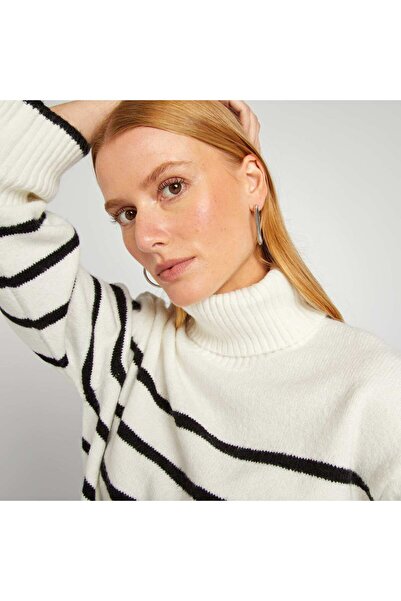 KIABI Striped knit jumper with high neck WHITE