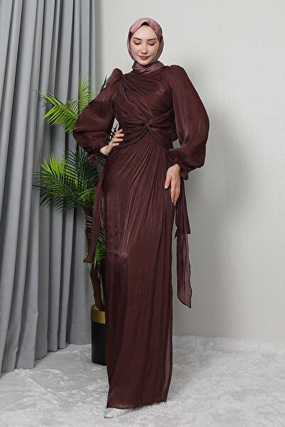 GİZ AGİYİM Βραδινό φόρεμα Orchid Silk - Σκούρο Ροζ Καφέ Χρώμα