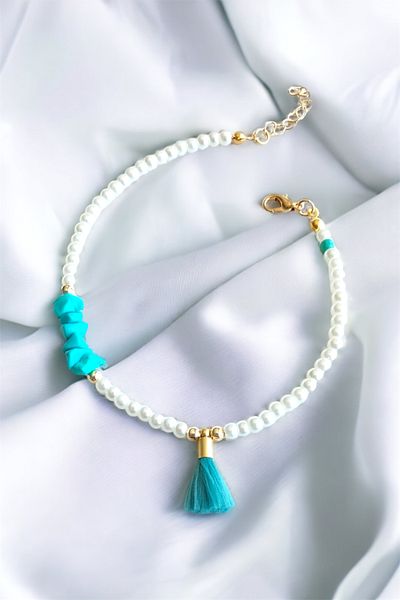 Sose Moda Turquoise Tasseled Natural Broken Stone Bracelet