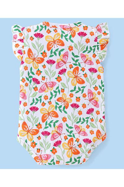 Babyhug Babyhug 100% Cotton Sleeveless Onesie With Floral Print - White & Pink