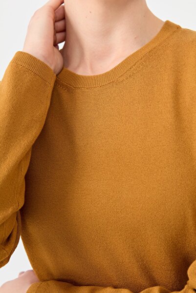 Desen Triko Women's Mustard Blouse - Lycra, Long Sleeve, Crew Neck