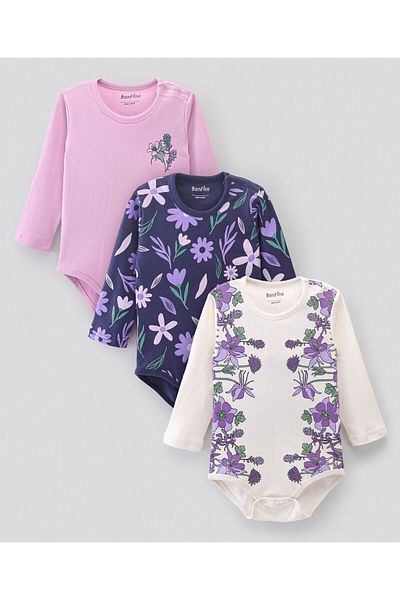 Bonfino 3-Pack Floral Graphic Full Sleeves Onesies - Multicolor